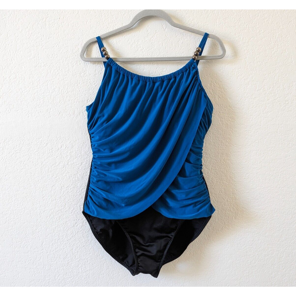 Magicsuit US 16 Lisa Beaded Deep Royal Blue & Black Slimming One Piece Swimsuit